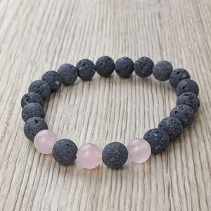 Rose Quartz 8mm Lava Bead Stretchy Bracelet